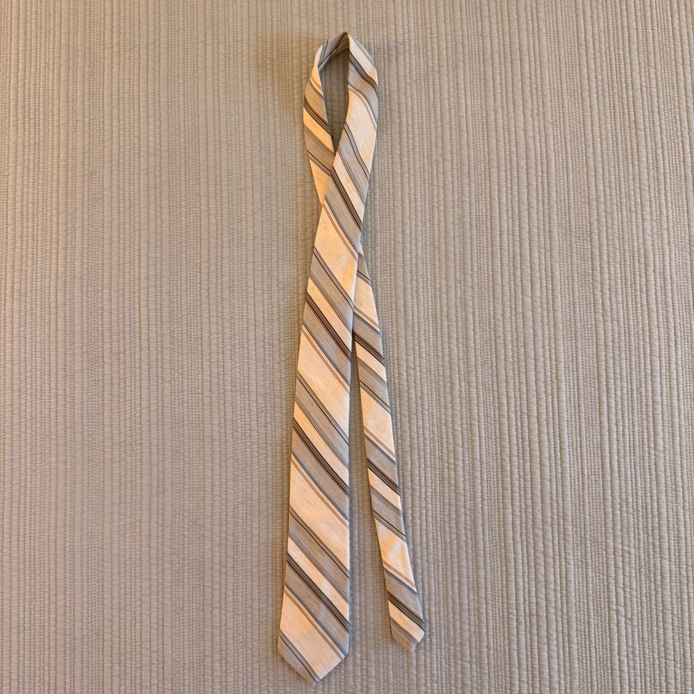 Prince Sirotti Mens Necktie Brown Cream Blue Diagonal Striped Deluxe Fabric